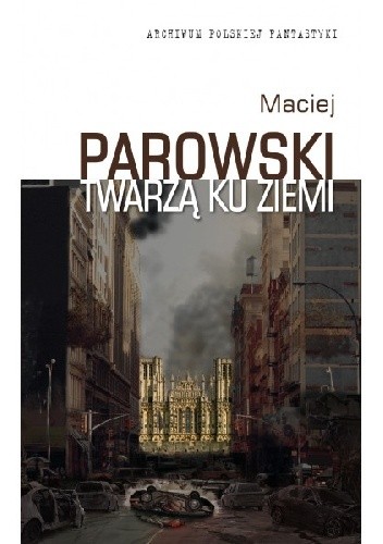 Twarzą ku ziemi Macieja Parowskiego - okładka książki przedstawia zniszczone miasto - ilustracja do recenzji fantastyki socjologicznej