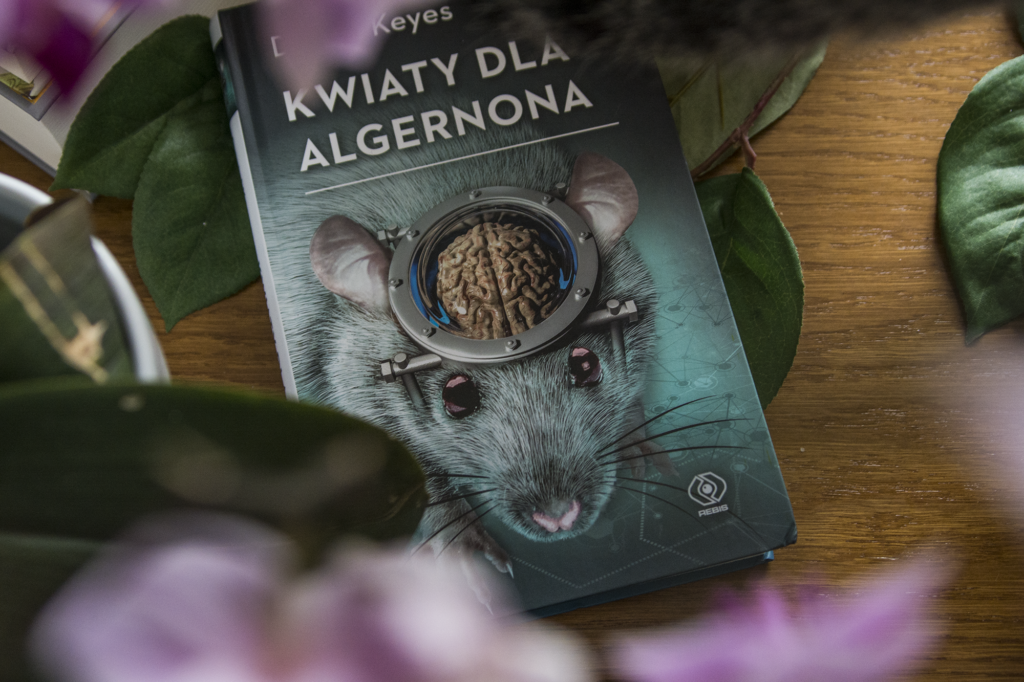 Kwiaty dla Algernona - książka leży na blacie wśród ozdób