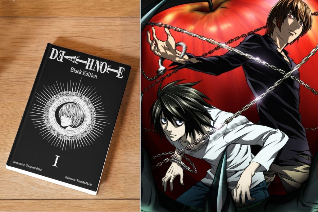 Edycja limitowana „Death Note” - po lewej mocup książki, po prawej postacie z anime